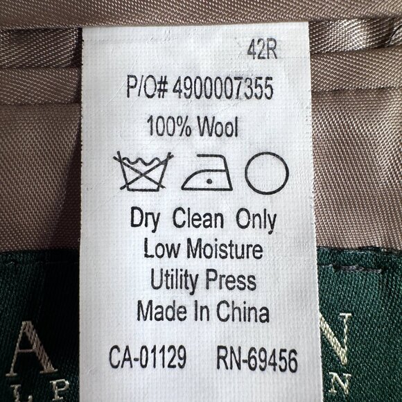 Ralph Lauren Men’s 42R Tan Wool Blazer Sport Coat 2 Button Jacket Herringbone - Picture 9 of 10